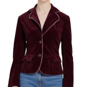 Buffalo David Bitton Vintage Burgundy Velvet Blazer with Accent Piping Size XS